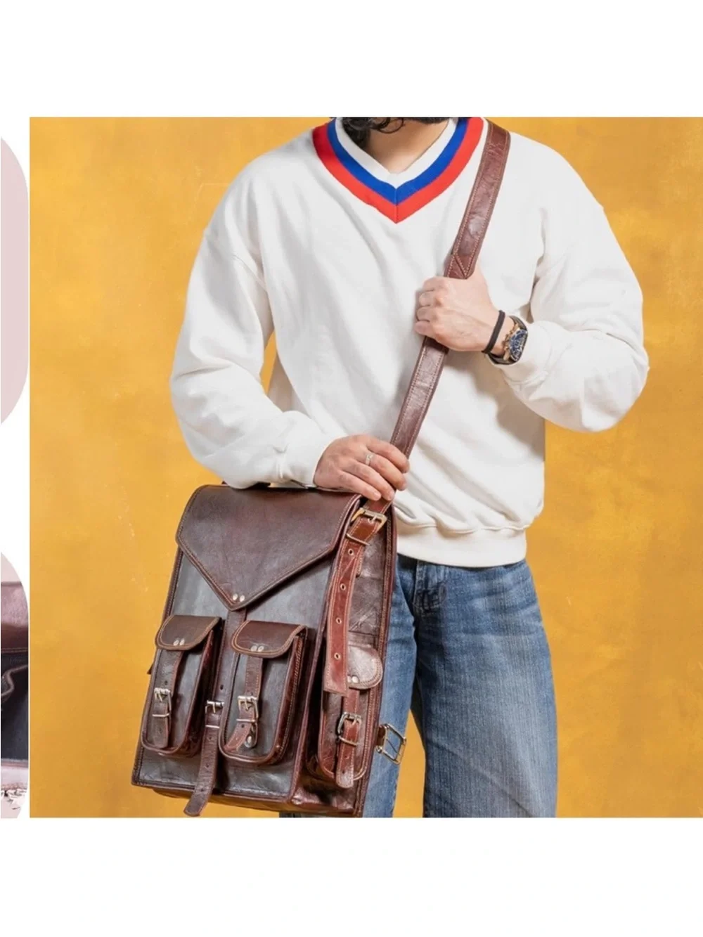 Brown Leather Backpack for Men